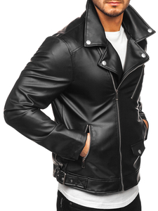Férfi motoros bőrdzseki fekete színben Bolf 0006