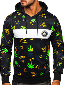 Fekete mintás kapucnis férfi pulcsi Bolf HM631