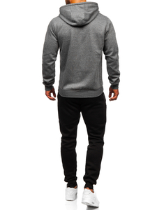 Antracitszürke színű férfi melegítő együttes kenguru típusú kapucnis pulcsival Bolf D002