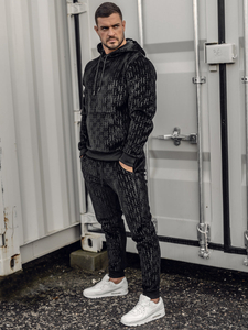 Fekete férfi bársony melegítő kapucnival Bolf 3A81-A