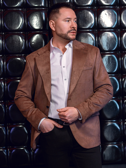 Férfi barna bársony zakó Bolf 24410