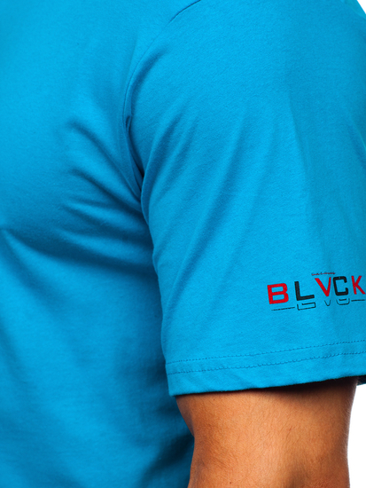 Türkizkék színű férfi pamut póló mintával Bolf 14739