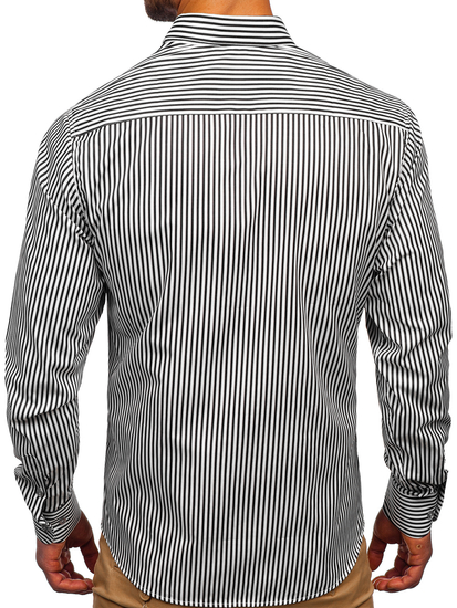 Hosszú ujjú csíkos férfiing fekete színben Bolf 20726