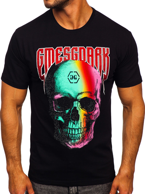 Fekete színű férfi póló applikációkkal Bolf 2352