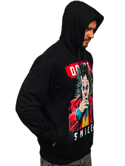 Mintás férfi pulcsi kapucnival fekete színben Bolf 6384