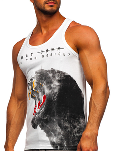 Mintás tank-top bokszoláshoz fehér színben Bolf 14836