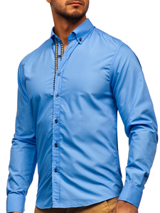 Hosszú ujjú férfiing égszínkék színben Bolf 20715