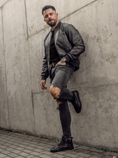 Férfi bomber bőrdzseki fekete színben Bolf 3A65A