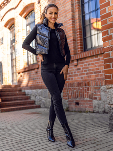 Fekete rövid steppelt női mellény Bolf AG5015