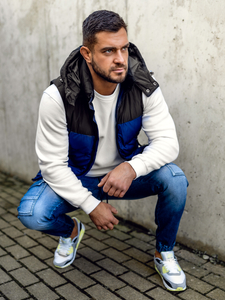 Steppelt férfi mellény kapucnival gránátkék Bolf 1189