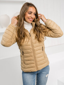 Bézs színű steppelt átmeneti női kabát kapucnival Bolf 16M9101