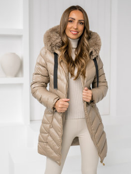 Bézs színű steppelt téli női dzseki kapucnival Bolf 5M3139