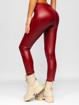 Bőr hatású női leggings bordó színben Bolf 0012