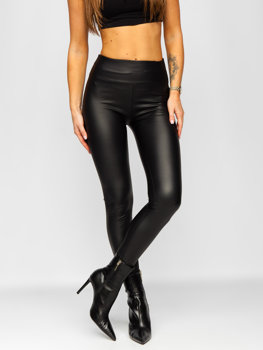 Bőr hatású női leggings fekete színben Bolf YY83NM