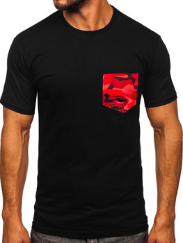 Fekete-piros színű férfi pamut póló zsebbel Bolf 14507