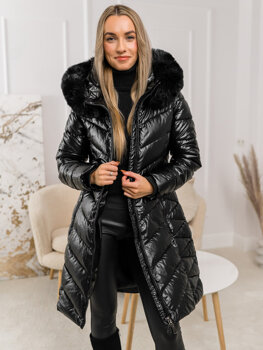 Fekete steppelt női téli dzseki kapucnival Bolf 5M3139