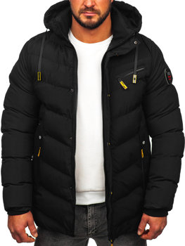 Fekete színű hosszú steppelt téli férfi kabát Bolf 22M59