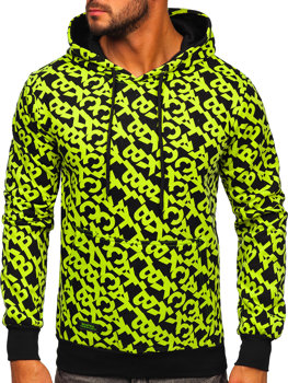 Fekete-zöld mintás férfi pulcsi kapucnival Bolf HW2320
