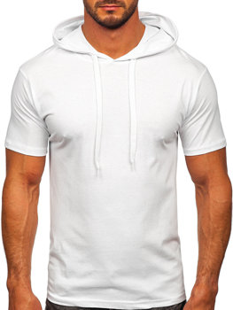 Férfi pamut póló minta nélkül kapucnival fehér színben Bolf 14513