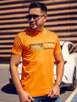 Narancssárga színű férfi pamut póló mintával Bolf 14710A