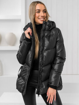 Steppelt téli női dzseki kapucnival fekete színben Bolf 23065