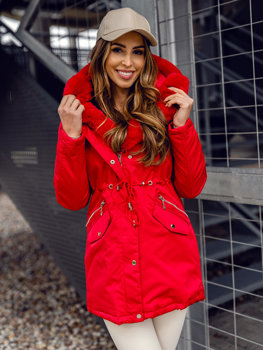 Téli női parka dzseki kapucnival piros színben Bolf 5M762