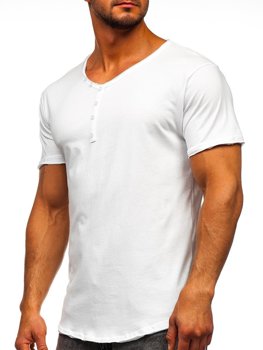 V-nyakú férfi póló minta nélkül fehér Bolf 4049