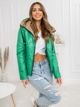 Zöld színű átmeneti steppelt női dzseki kapucnival Bolf B8219