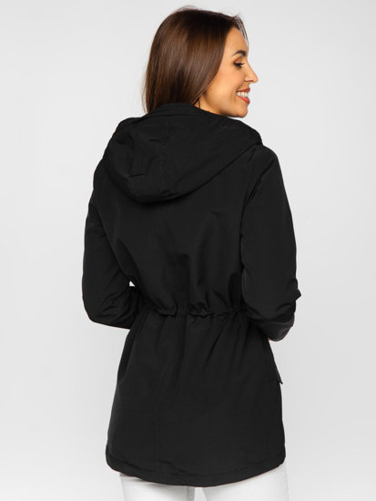 Átmeneti női parka dzseki kapucnival fekete színben Bolf 7038