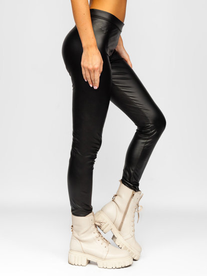 Bőr hatású női leggings fekete színben Bolf 0012