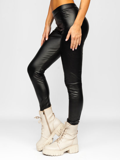 Bőr hatású női leggings fekete színben Bolf 0012