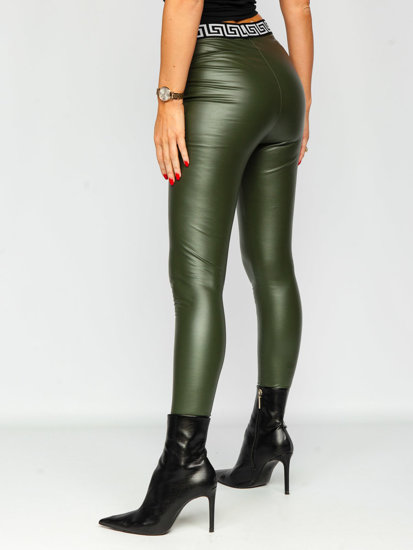 Bőrhatású női leggings khaki színben Bolf MY16572