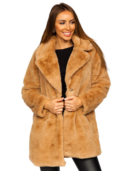 Camel színű női kabát szőrme imitációból Bolf 21131