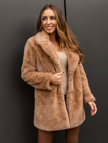 Camel színű női kabát szőrme imitációból Bolf 21131