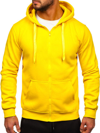 Cipzározható férfi melegítő együttes kapucnis pulcsival sárga színben Bolf D004