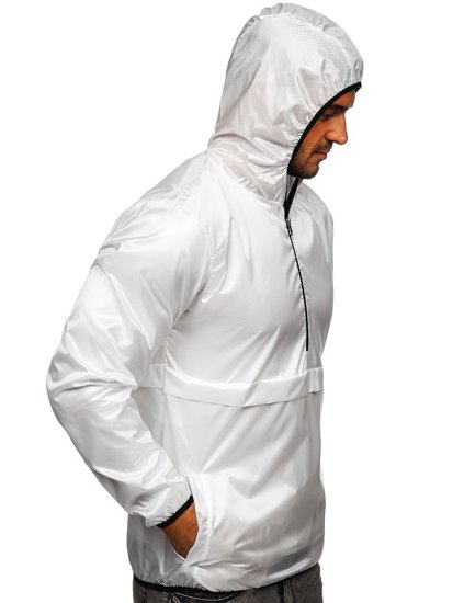 Fehér színű átmeneti férfi anorak sportdzseki kapucnival BOLF 5061