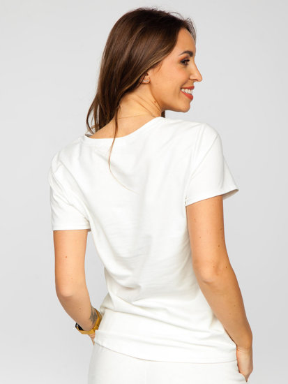 Fehér színű női póló rátétekkel Bolf 52352