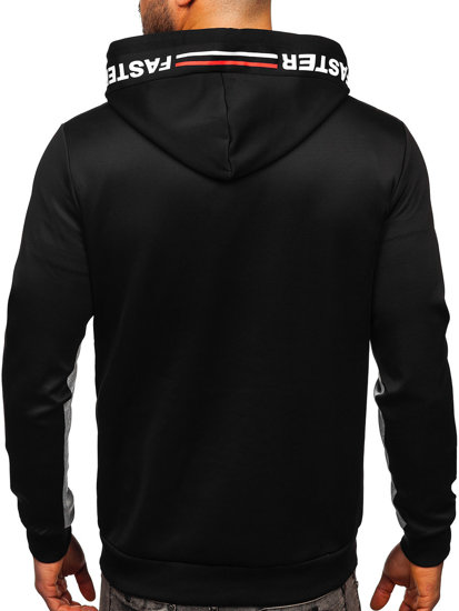 Fekete mintás zipzáros férfi pulcsi kapucnival Bolf HY961