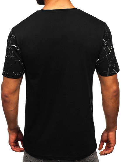 Fekete színű férfi pamut póló mintával Bolf 147737