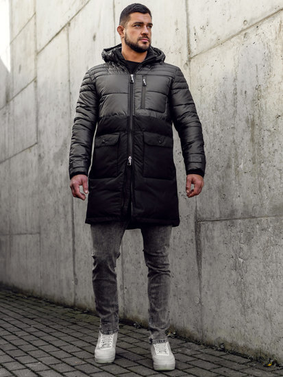 Fekete színű steppelt hosszú téli férfi dzseki Bolf 22M62