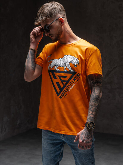 Férfi póló mintával narancssárga színben Bolf Y70013