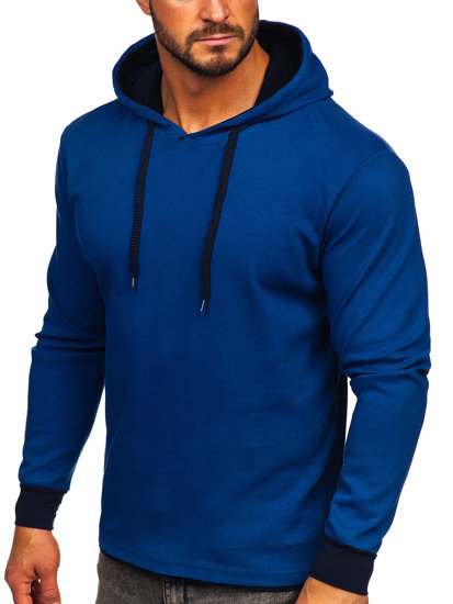 Férfi pulcsi kapucnival kék színben Bolf 146312