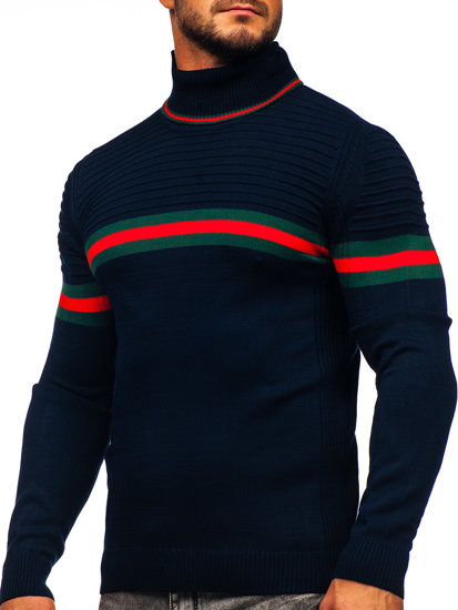 Garbó típusú férfi pulóver gránátkék színben Bolf 2502