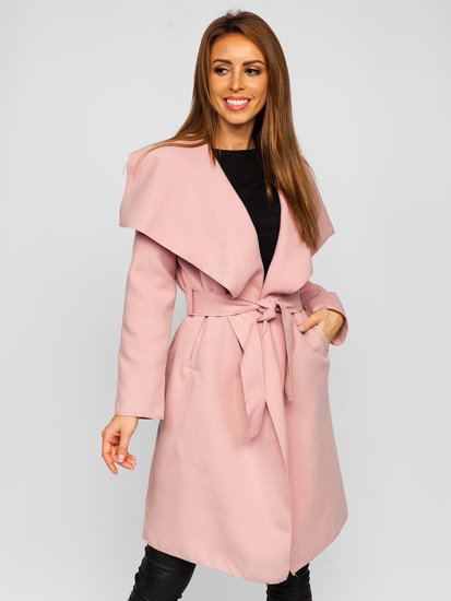 Hosszú női kabát rózsaszín színben Bolf 5079