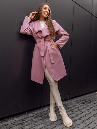 Hosszú női kabát rózsaszín színben Bolf 5079
