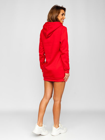 Hosszú női pulcsi kapucnival piros színben Bolf YS10003