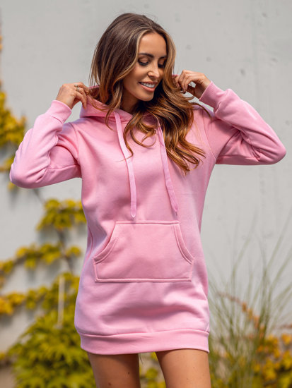 Hosszú női pulcsi kapucnival világos rózsaszín Bolf YS10003