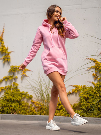 Hosszú női pulcsi kapucnival világos rózsaszín Bolf YS10003