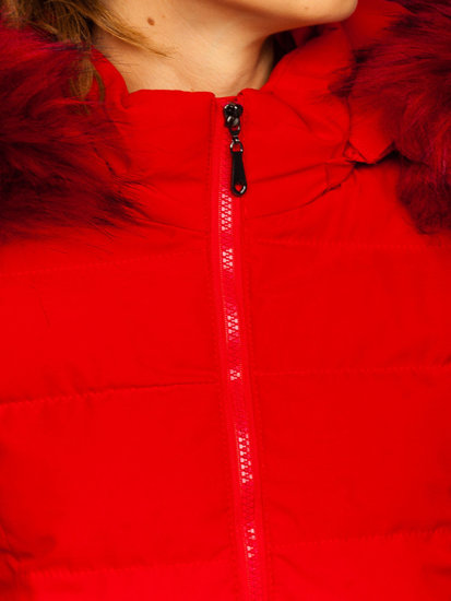 Hosszú steppelt téli női dzseki kapucnival piros színben Bolf 16M9061