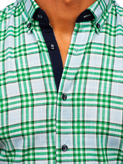 Kockás rövid ujjú férfiing zöld színben Bolf 201501